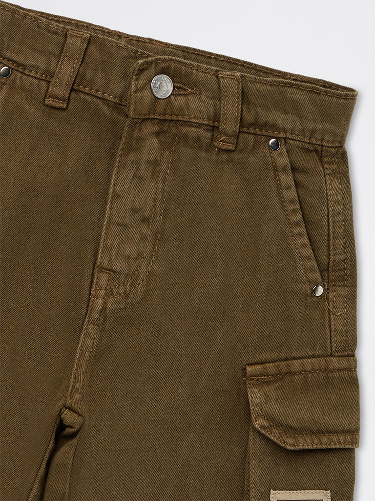 HOP Kids Boys Brown Mid-Rise Denim Cargo Shorts