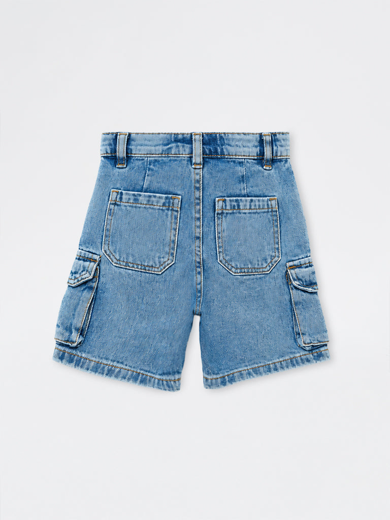 HOP Kids Boys Blue Mid-Rise Denim Cargo Shorts