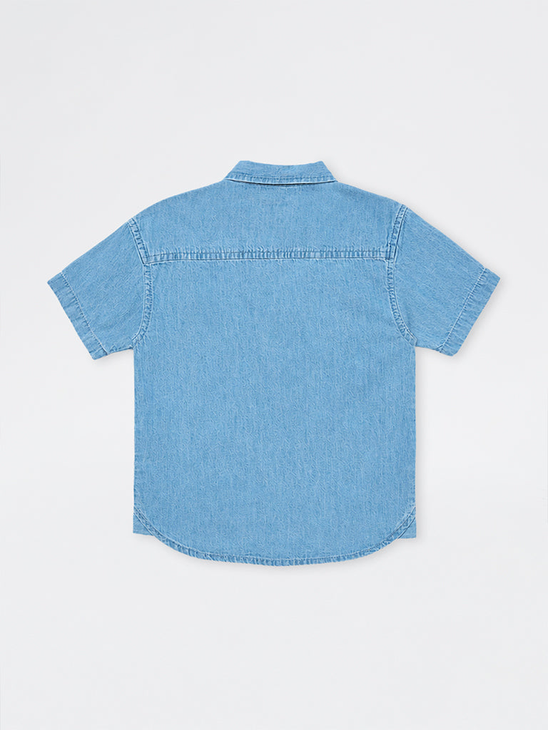 HOP Kids Boys Blue Jungle-Inspired Denim Shirt