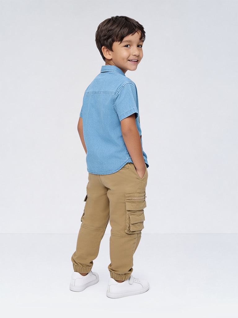 HOP Kids Boys Blue Jungle-Inspired Denim Shirt