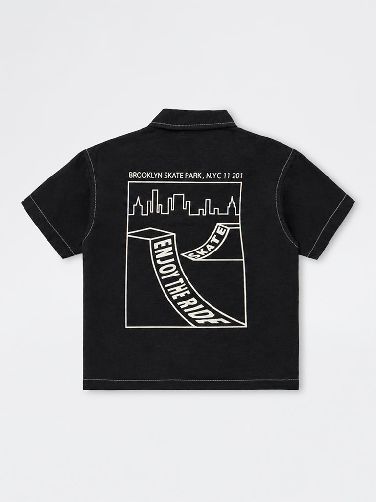 HOP Kids Boys Black Graphic Printed Cotton Shirt