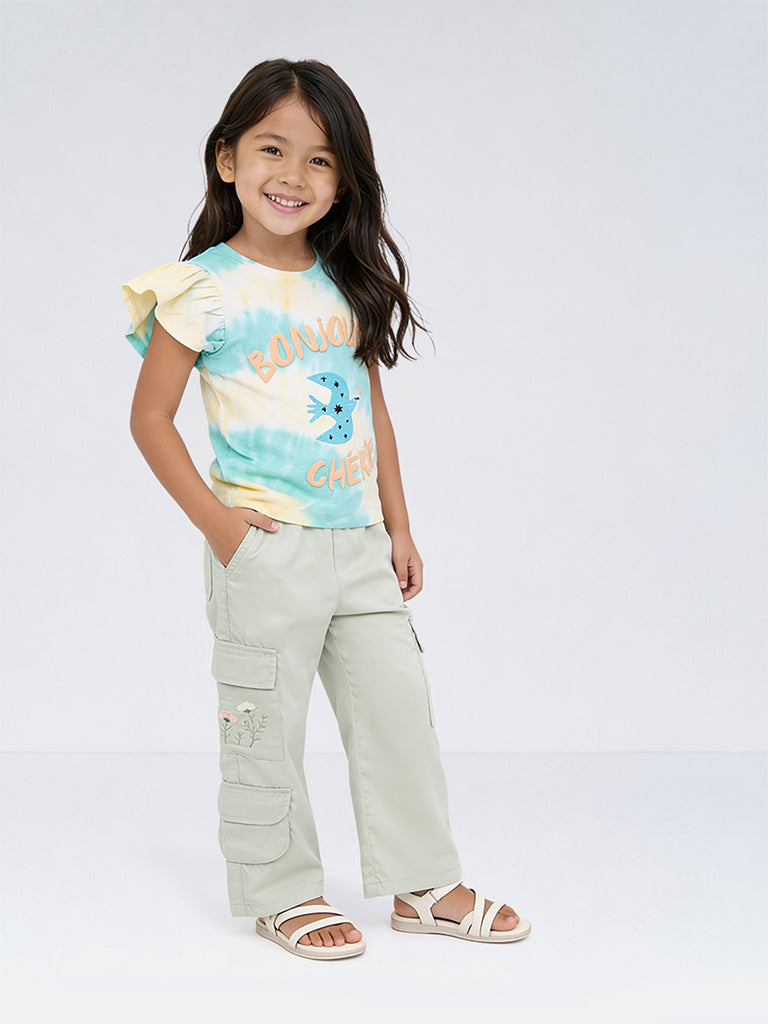 HOP Kids Girls Multicolour Tie-Dye Cotton Top