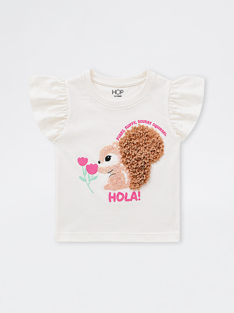 HOP Kids Girls White Squirrel Design Cotton Top
