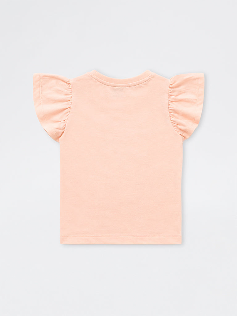 HOP Kids Girls Peach Animal Design Cotton Top