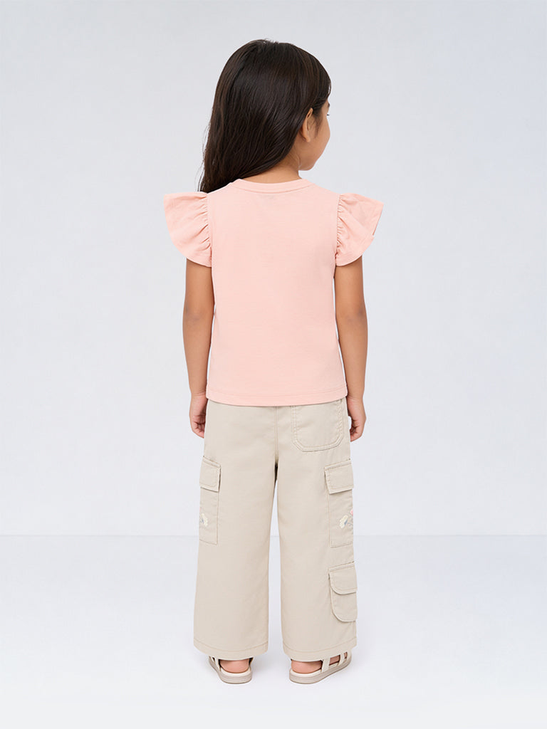 HOP Kids Girls Peach Animal Design Cotton Top