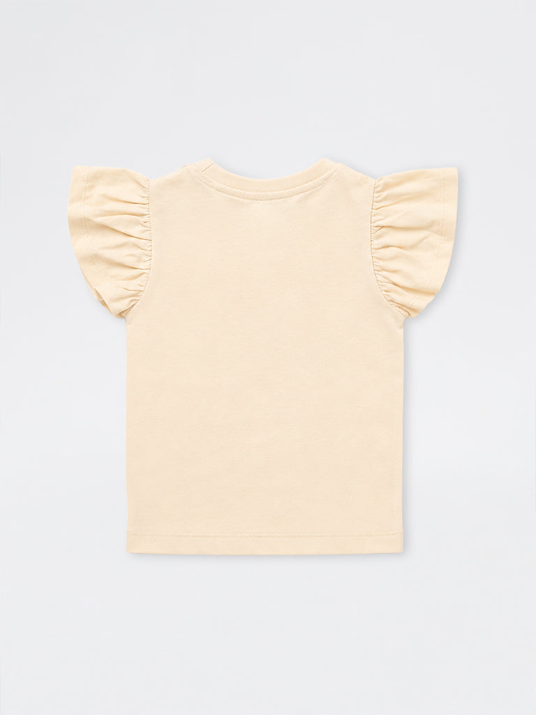 HOP Kids Girls Cream Teddy-Bear Design Cotton Top