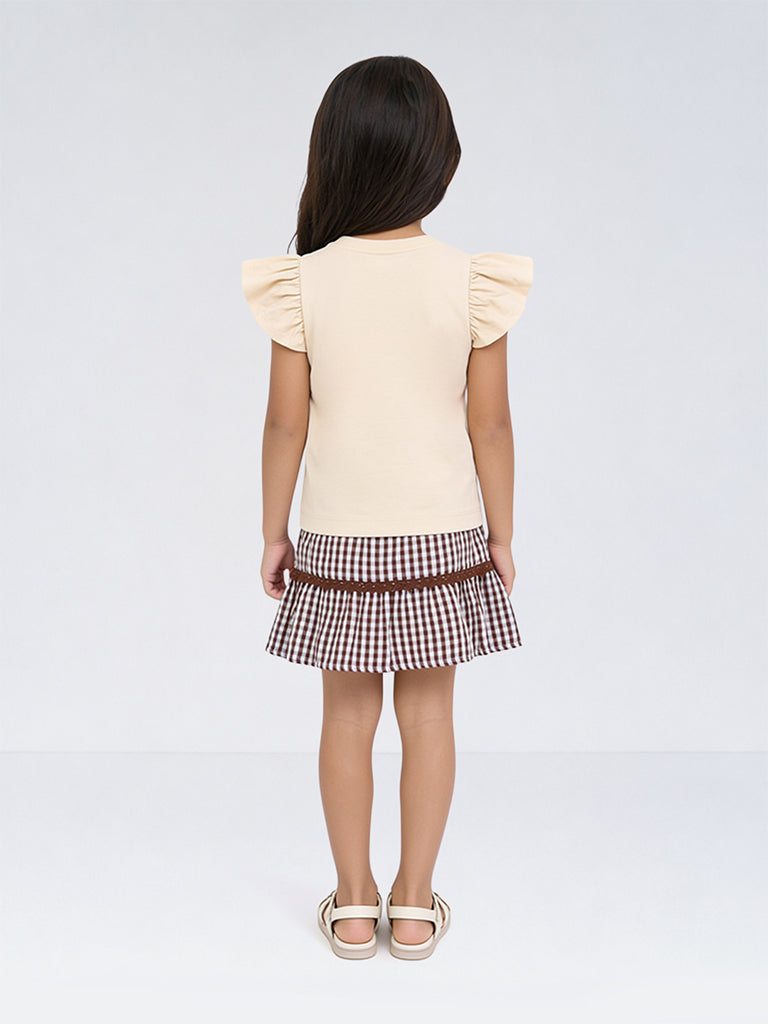 HOP Kids Girls Cream Teddy-Bear Design Cotton Top