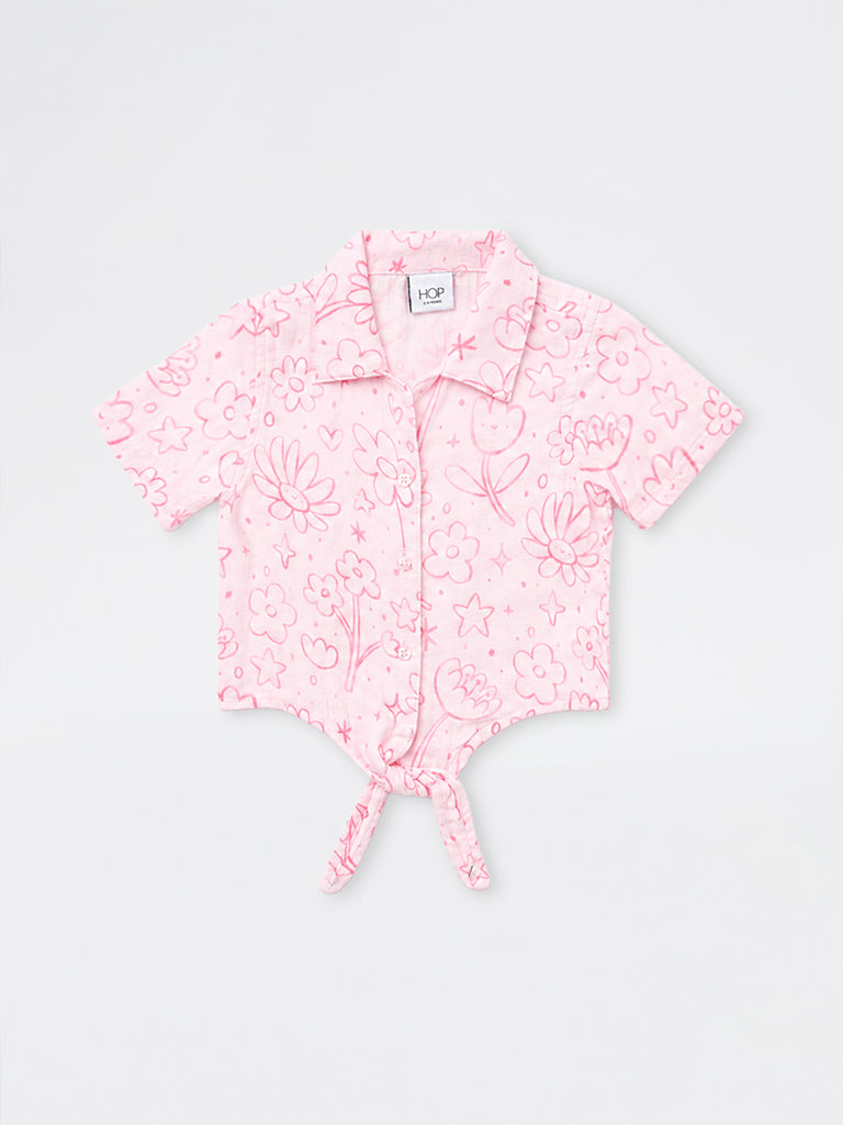 HOP Kids Girls Pink Floral Design Cotton Shirt
