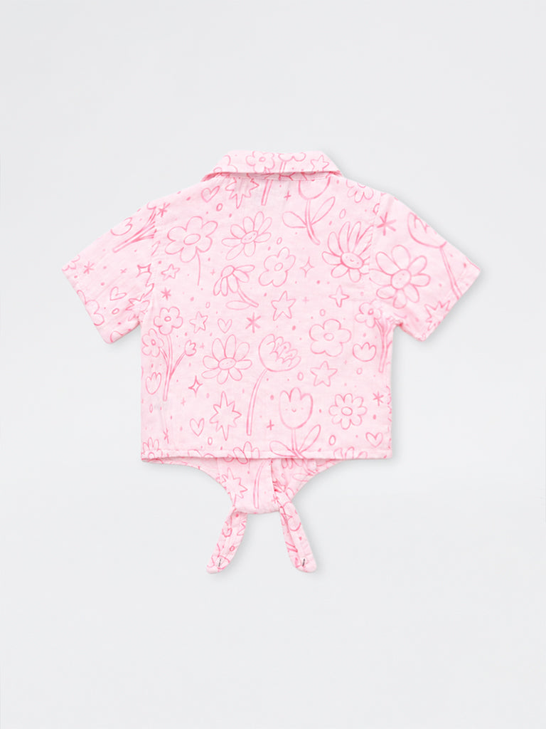 HOP Kids Girls Pink Floral Design Cotton Shirt