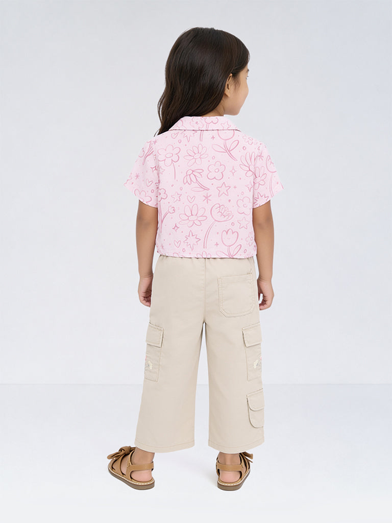 HOP Kids Girls Pink Floral Design Cotton Shirt