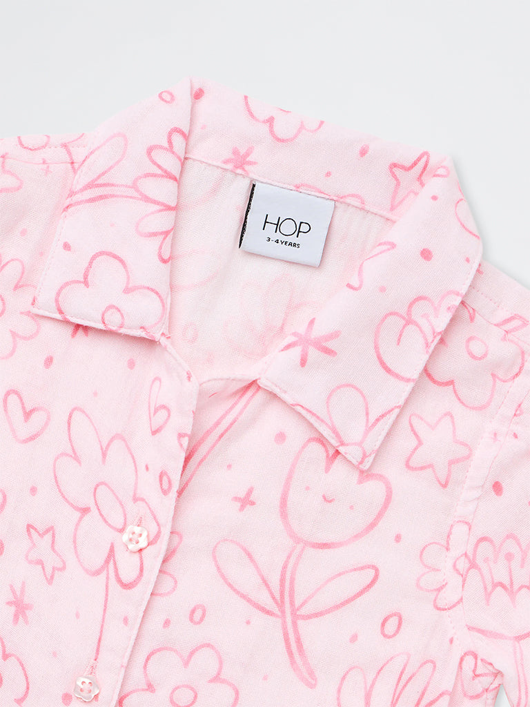 HOP Kids Girls Pink Floral Design Cotton Shirt