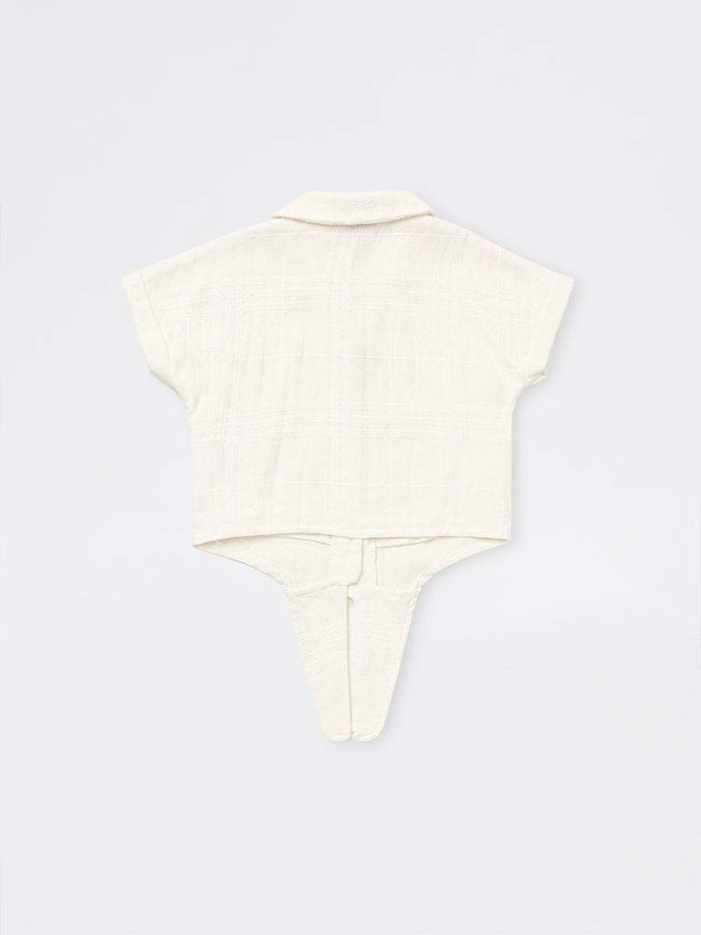 HOP Kids Girls Off-White Embroidered Tie-Up Cotton Top