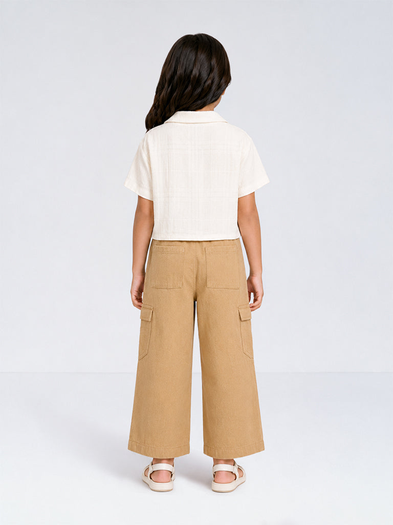 HOP Kids Girls Off-White Embroidered Tie-Up Cotton Top