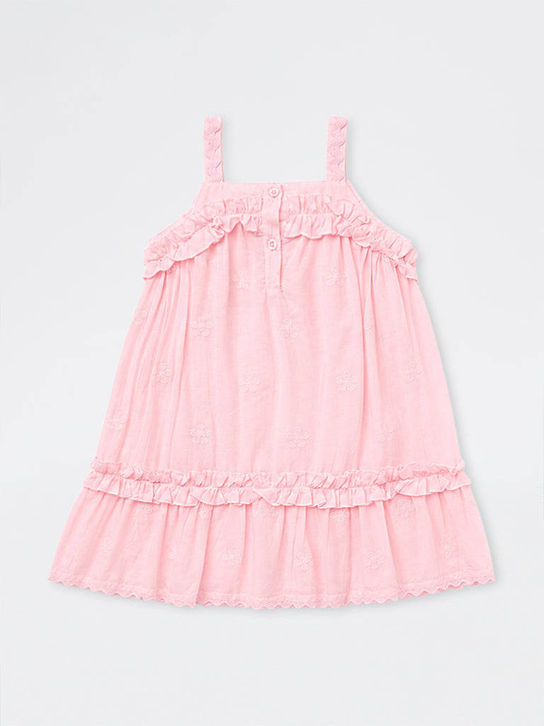 HOP Kids Girls Pink Ruffle-Detailed Cotton A-Line Dress