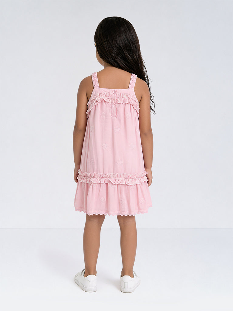 HOP Kids Girls Pink Ruffle-Detailed Cotton A-Line Dress