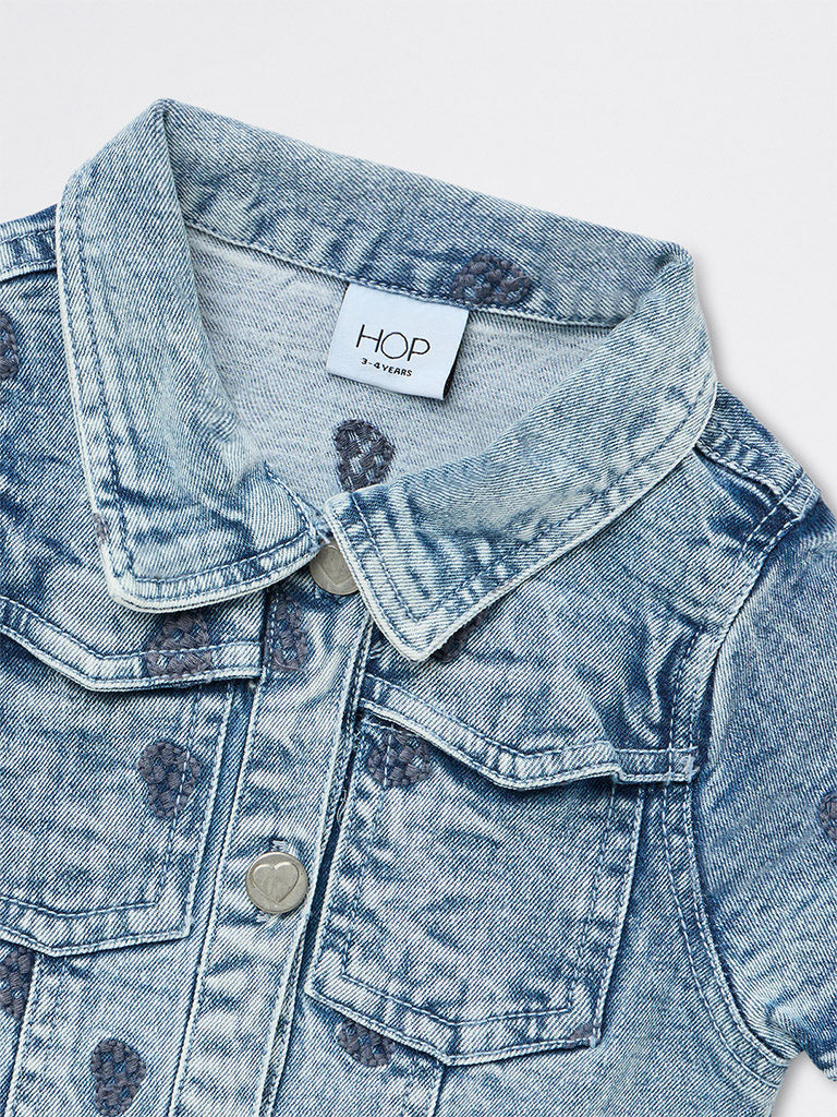 HOP Kids Girls Blue Embroidered A-Line Denim Dress