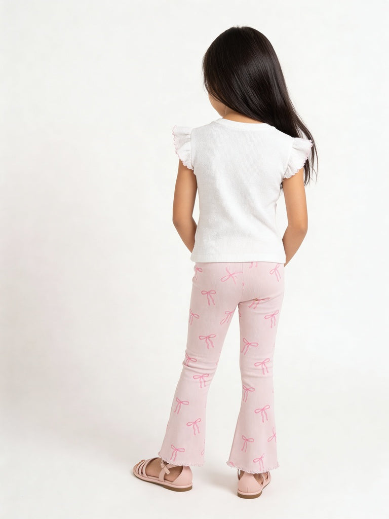 HOP Kids Girls Off-White Gingham Bow Detail Cotton T-Shirt