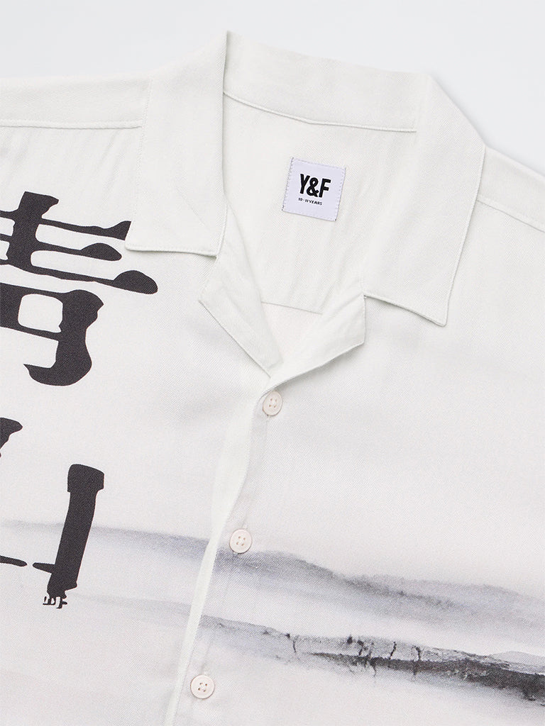 Boys Grey Landscape Printed Shirt