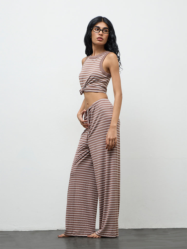 Superstar Brown Striped High-Rise Pants