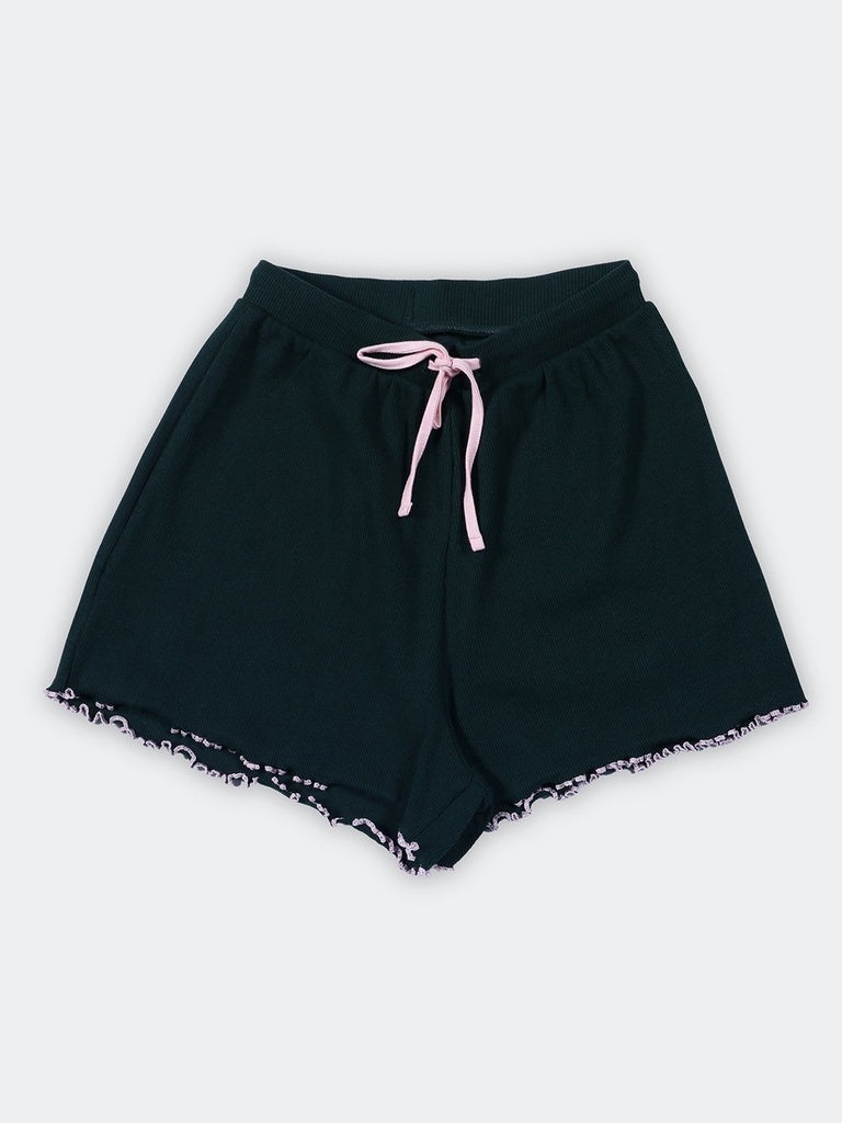 Superstar Green Ribbed-Textured High-Rise Cotton-Blend Shorts