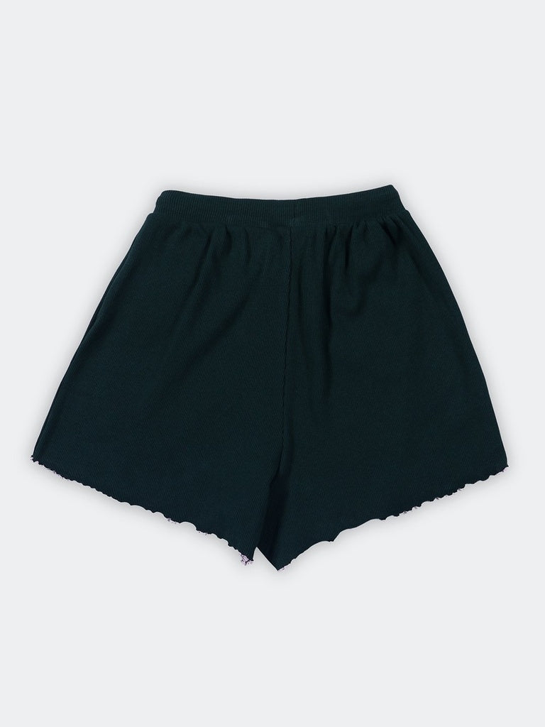 Superstar Green Ribbed-Textured High-Rise Cotton-Blend Shorts