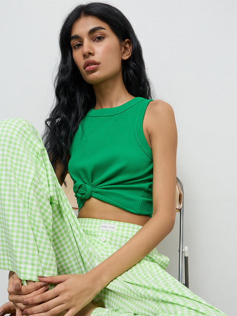 Superstar Green Ribbed Cotton-Blend Top