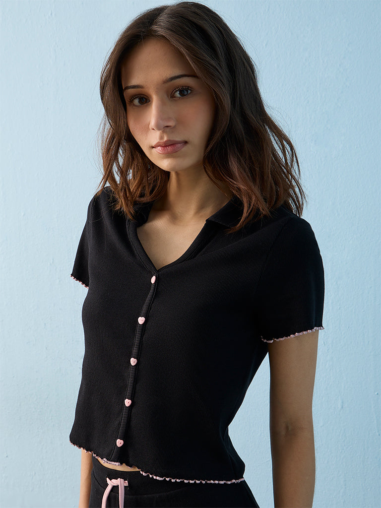 Superstar Black Ribbed Top