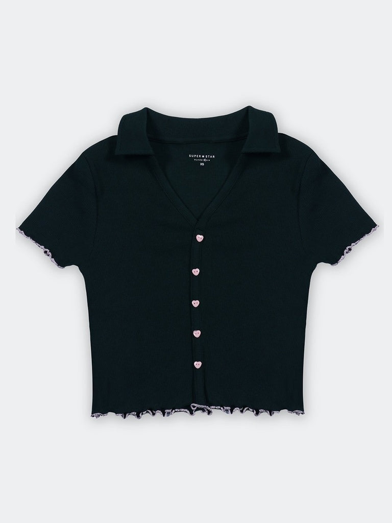 Superstar Green Ribbed-Textured Cotton-Blend Top