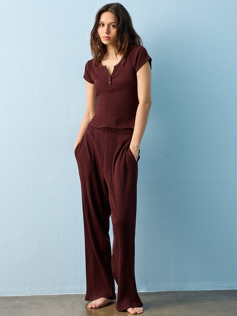 Superstar Dark Brown Ribbed Cotton-Blend Top