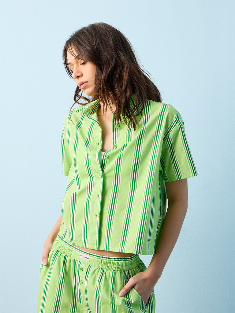 Superstar Green Striped Cotton Shirt