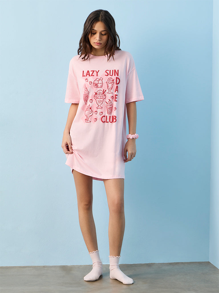 Superstar Pink Dessert-Inspired Cotton T-Shirt Dress