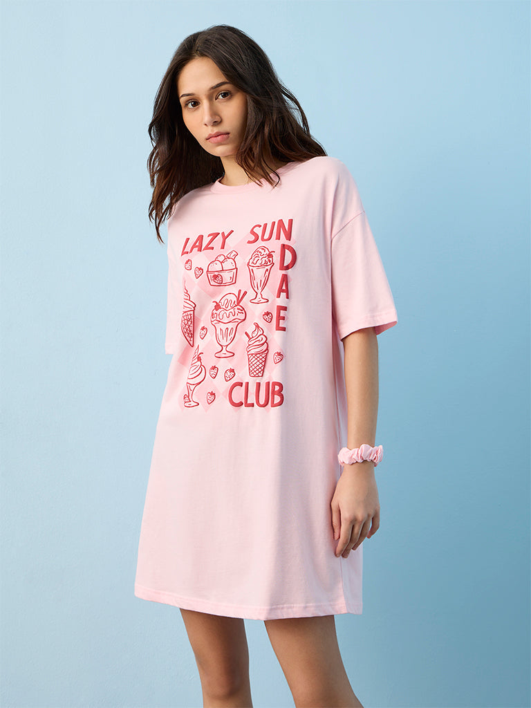 Superstar Pink Dessert-Inspired Cotton T-Shirt Dress