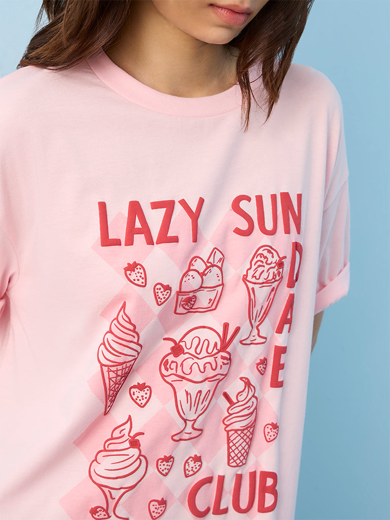 Superstar Pink Dessert-Inspired Cotton T-Shirt Dress