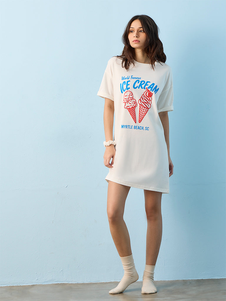 Superstar Off-White Printed Cotton T-Shirt Dress