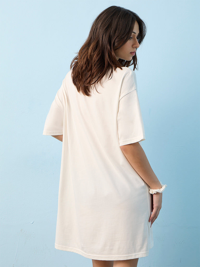 Superstar Off-White Printed Cotton T-Shirt Dress