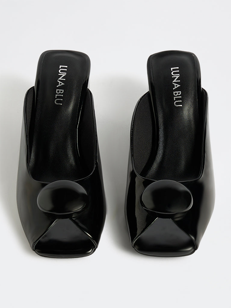 LUNA BLU Black Block Heel Sandals