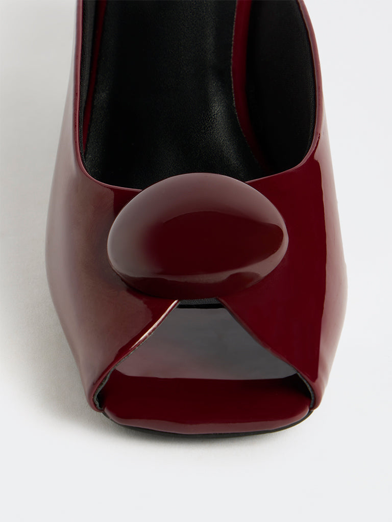 LUNA BLU Burgundy Block Heel Sandals
