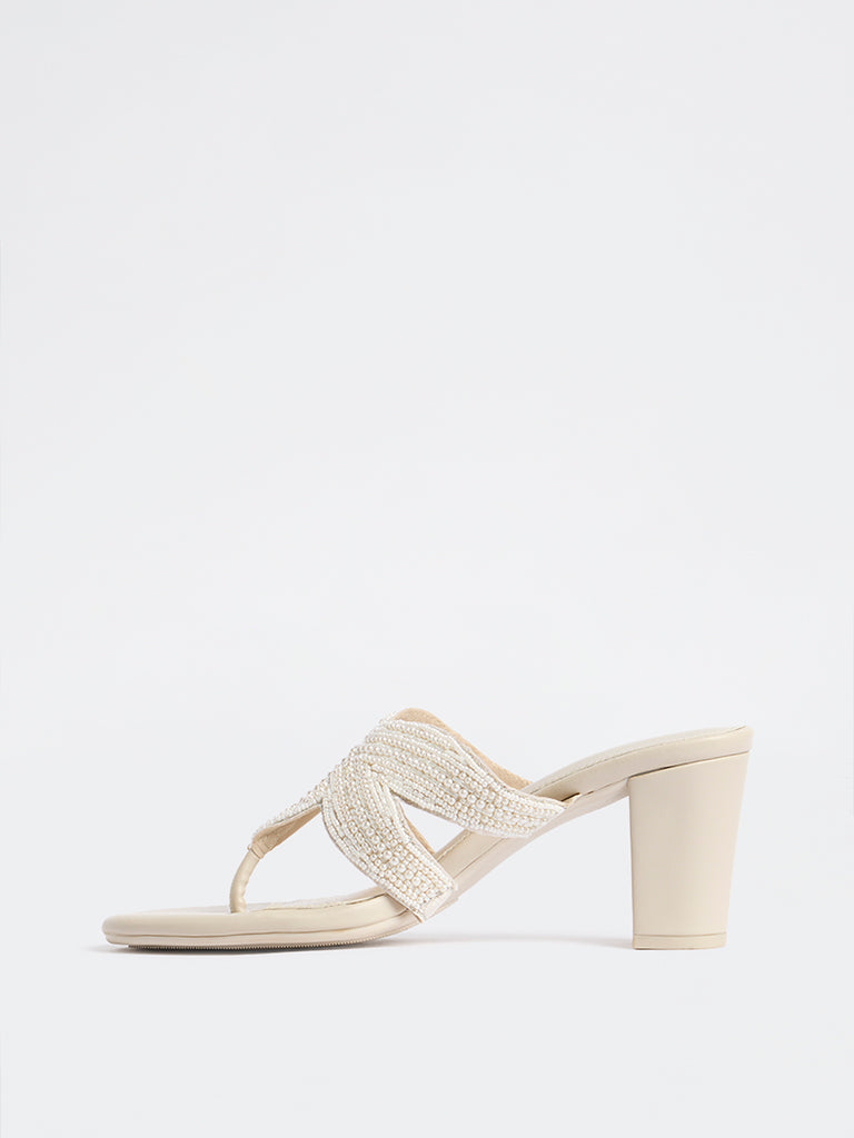 LUNA BLU Ivory Block Heel Sandals