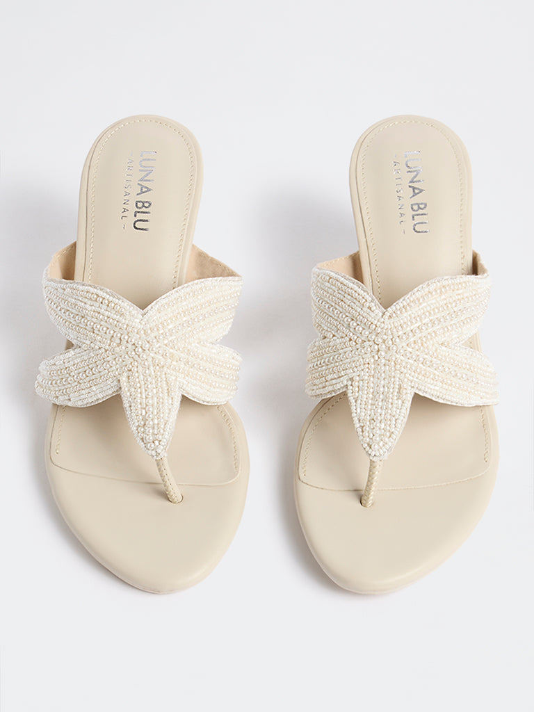 LUNA BLU Ivory Block Heel Sandals