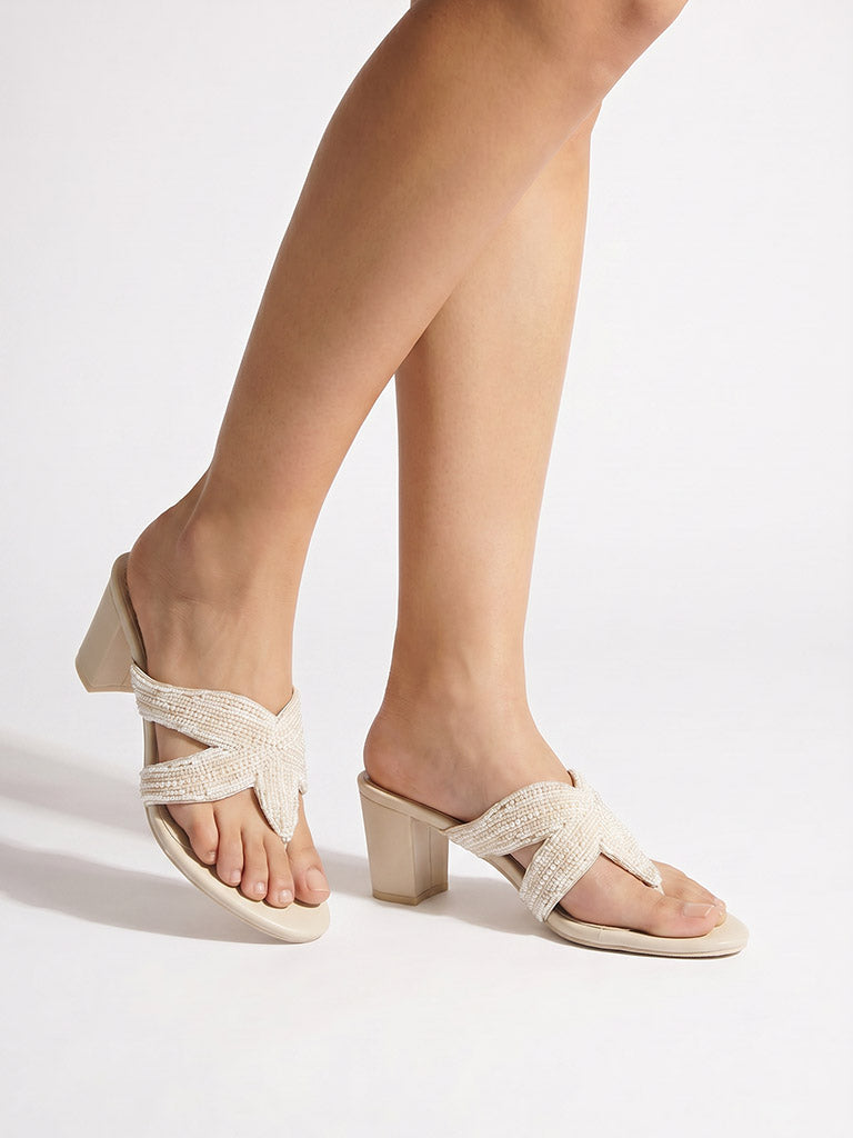 LUNA BLU Ivory Block Heel Sandals