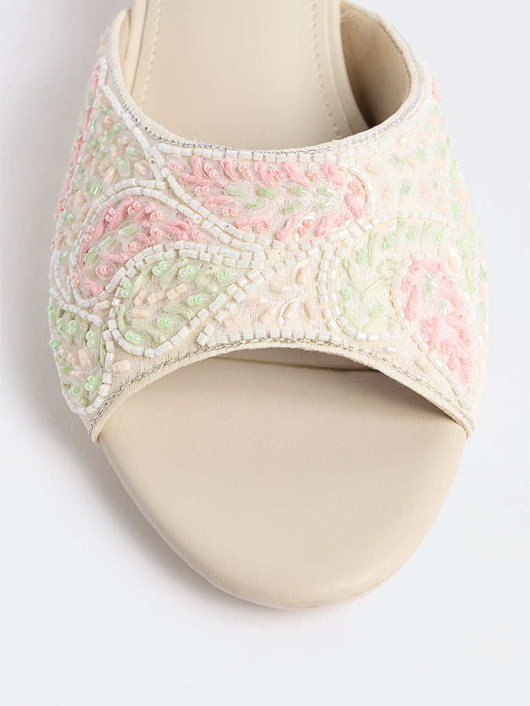 LUNA BLU Pink and Green Kitten Heel Sandals