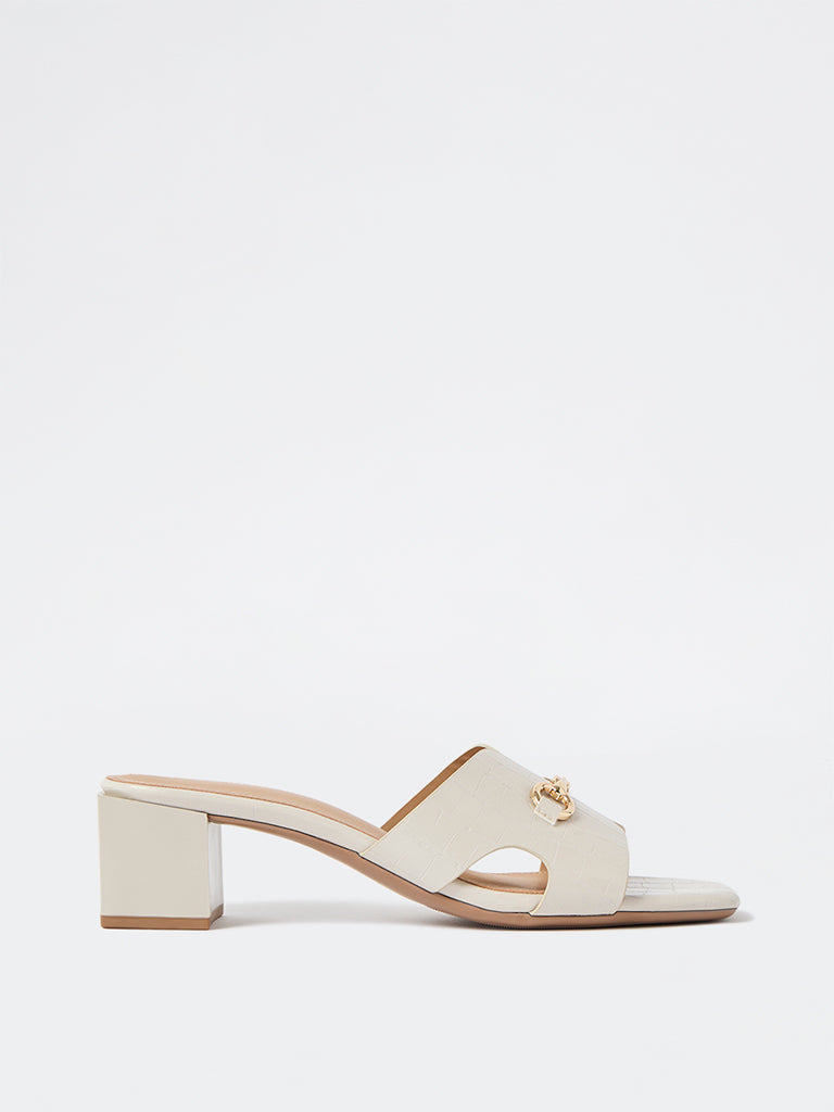 LUNA BLU Ivory Block-Heel Sandals