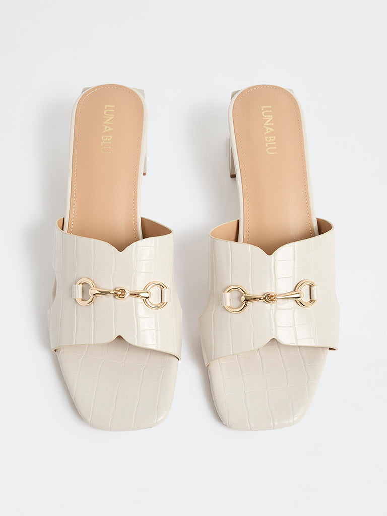 LUNA BLU Ivory Block-Heel Sandals