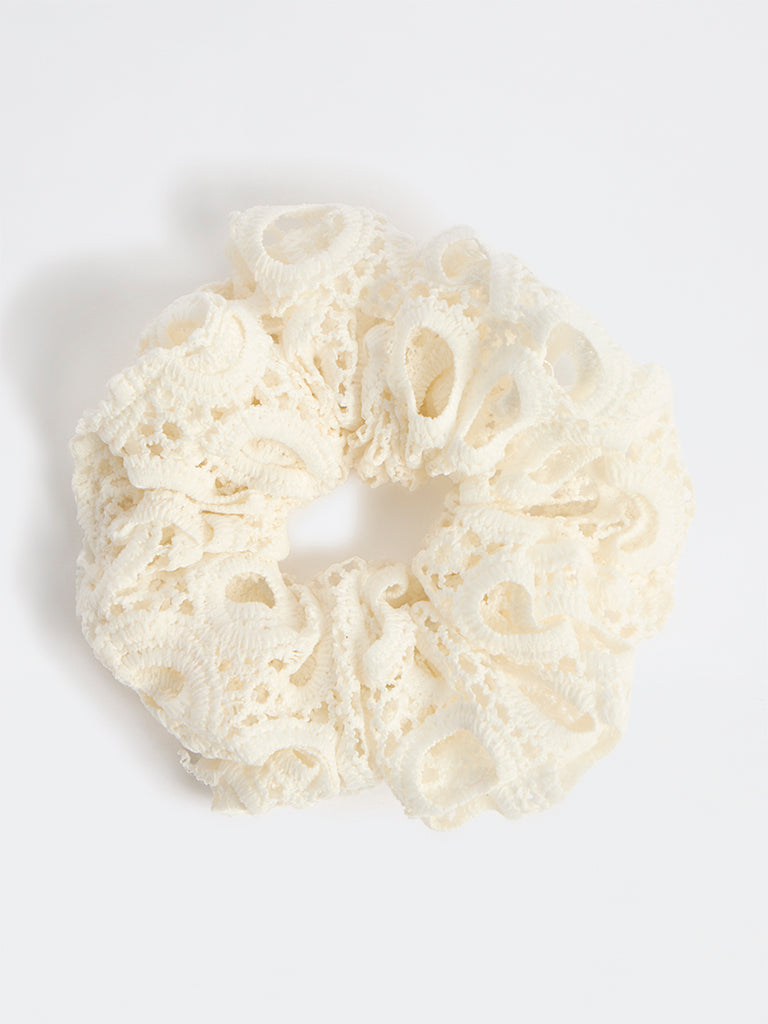 Westside Accessories White Crochet Scrunchie