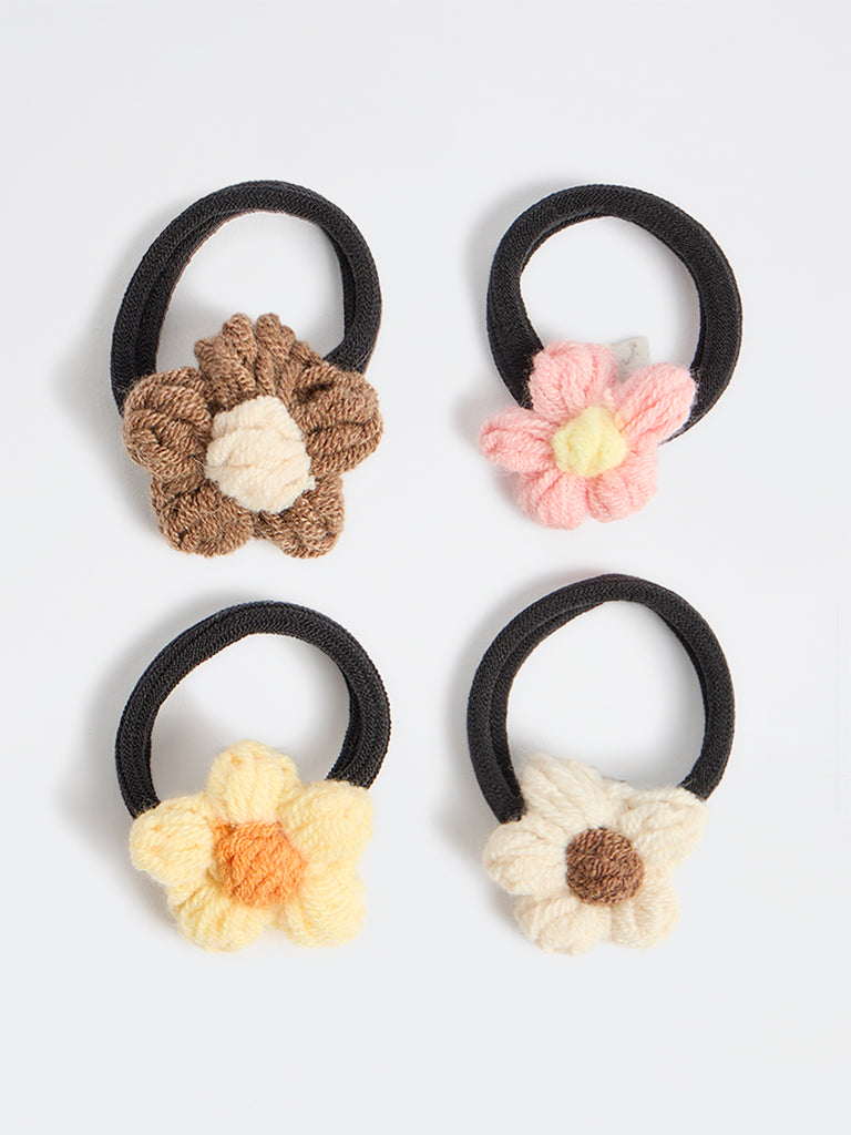 Westside Accessories Multicolour Floral-Detail Hair Ties - Pack of 4