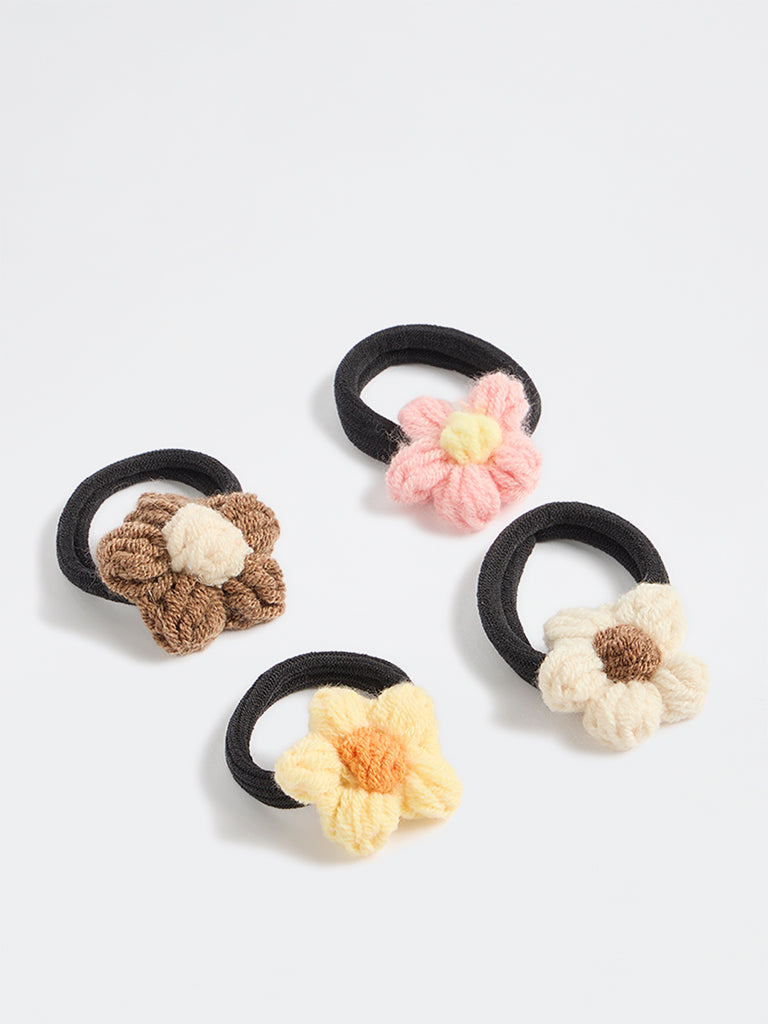 Westside Accessories Multicolour Floral-Detail Hair Ties - Pack of 4