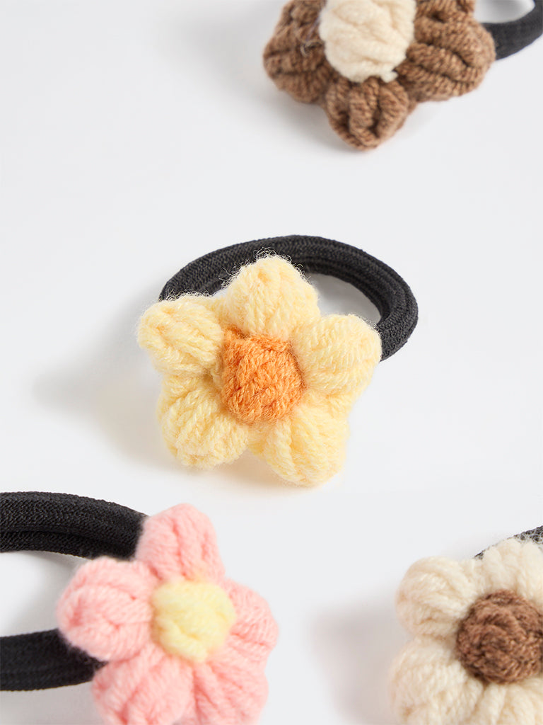 Westside Accessories Multicolour Floral-Detail Hair Ties - Pack of 4