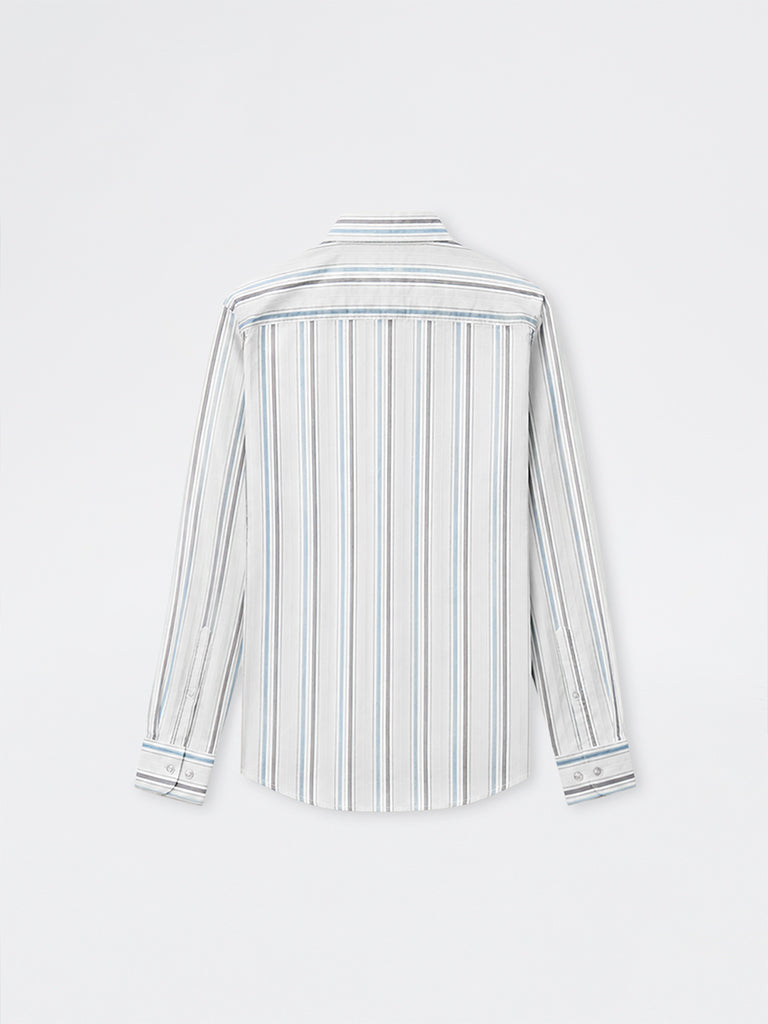 WES Casuals Off-White Striped Relaxed-Fit Cotton Shirt