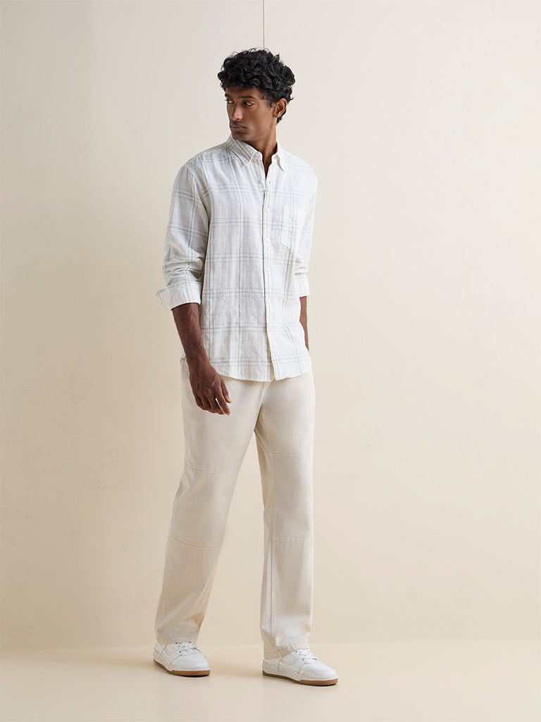 WES Casuals Sage Checkered Relaxed-Fit Cotton-Blend Shirt