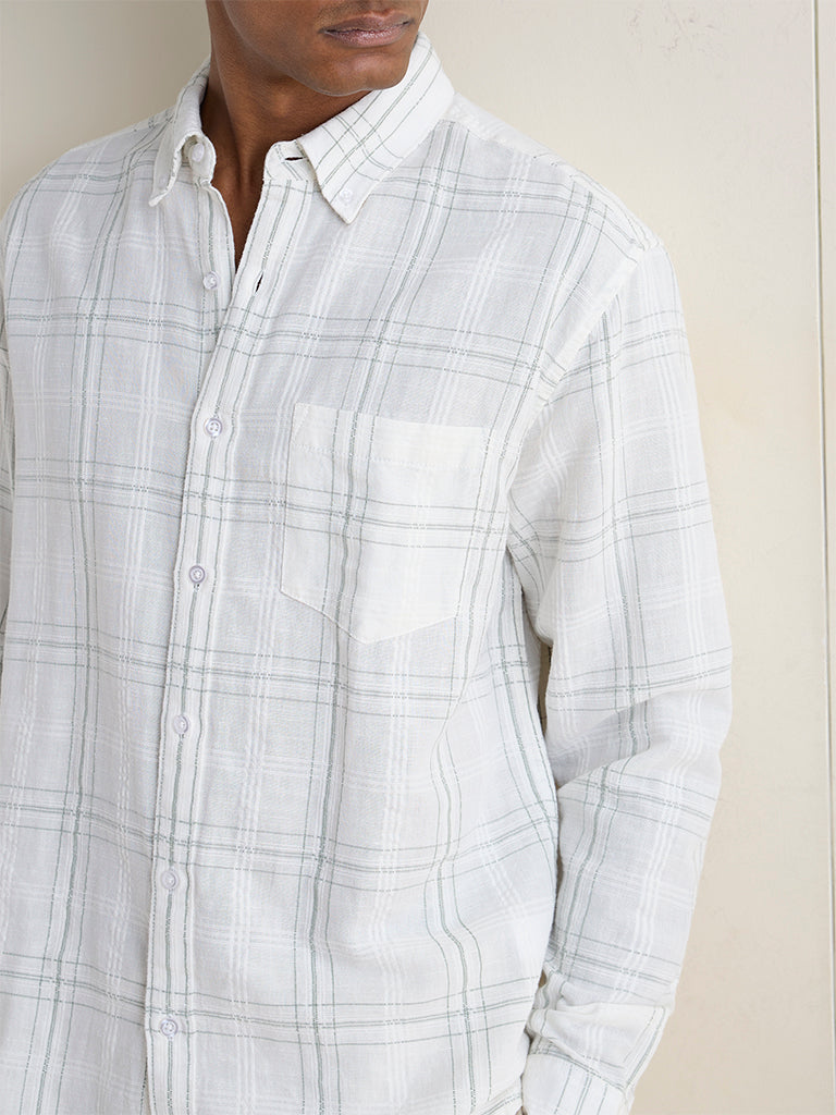 WES Casuals Sage Checkered Relaxed-Fit Cotton-Blend Shirt